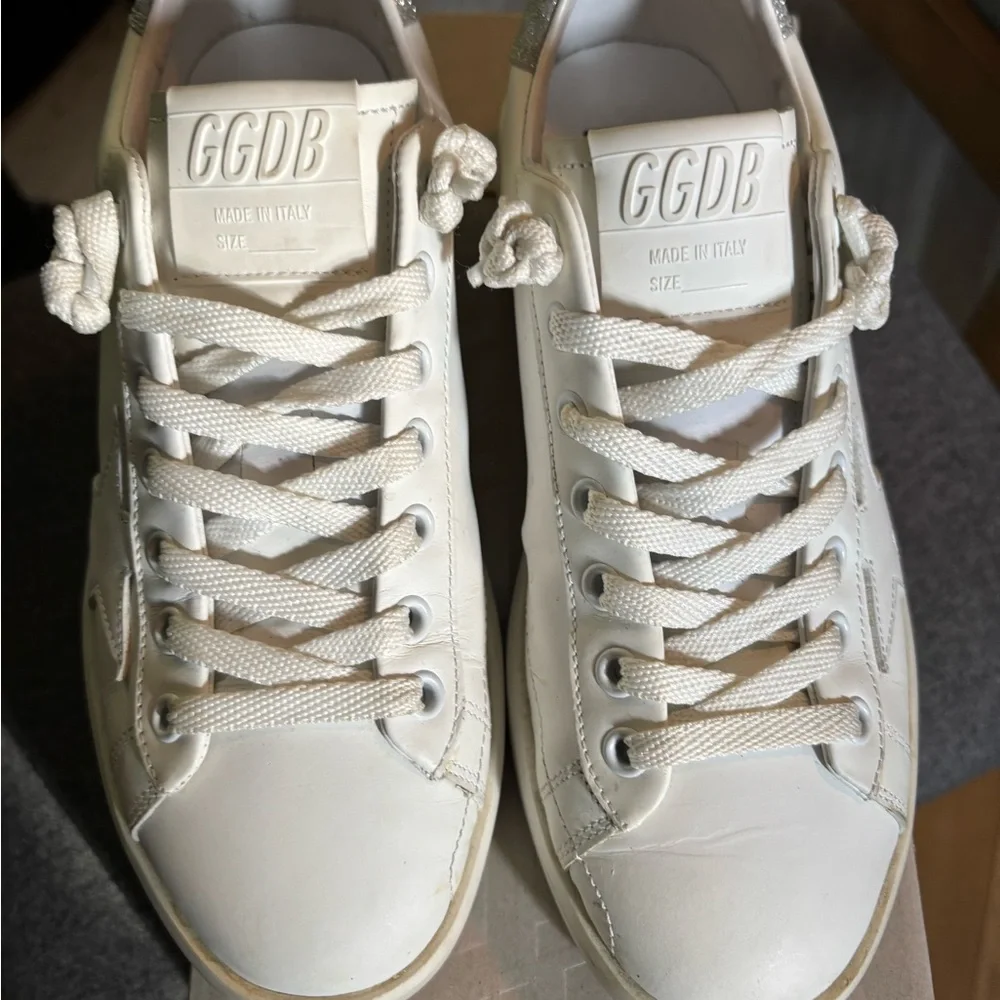 Golden Goose White Sneakers with Silver Glitter Heel - Picture 2 of 6